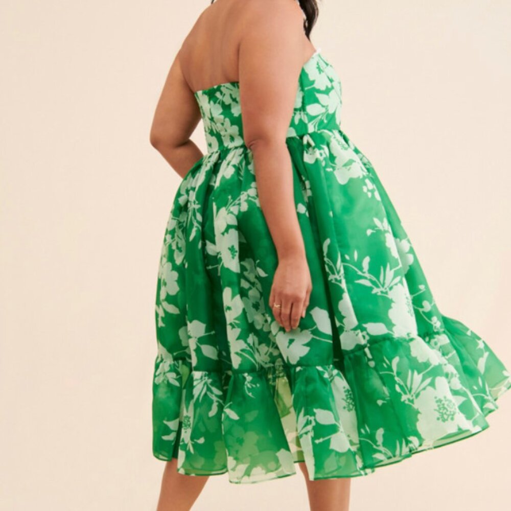 Anthropologie Selkie Floral Corset Dress Puff Hem Green Tea Party (Size XL) - Picture 2 of 7